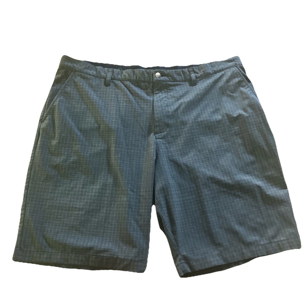 Adidas Shorts Mens Grey Blue Plaid Flat Front Golf Chino Casual Size 40